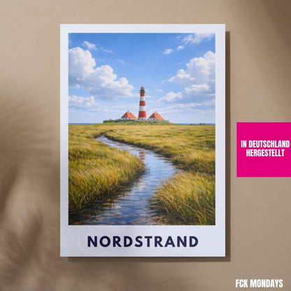 Premium Nordstrand Poster | North Sea Coast Print | Nordfriesland Dike Landscape Wall Art | Wadden Sea Island Decor | Coastal Gift