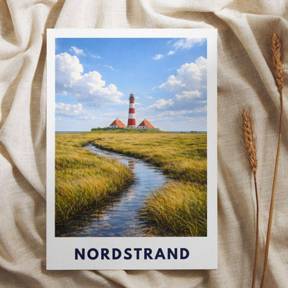 Premium Nordstrand Poster | North Sea Coast Print | Nordfriesland Dike Landscape Wall Art | Wadden Sea Island Decor | Coastal Gift