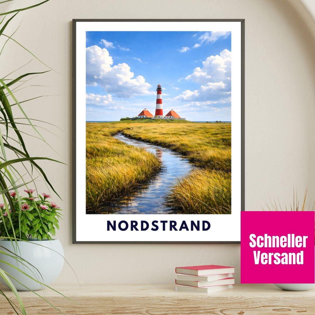 Premium Nordstrand Poster | North Sea Coast Print | Nordfriesland Dike Landscape Wall Art | Wadden Sea Island Decor | Coastal Gift