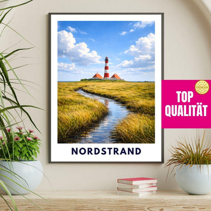 Premium Nordstrand Poster | North Sea Coast Print | Nordfriesland Dike Landscape Wall Art | Wadden Sea Island Decor | Coastal Gift