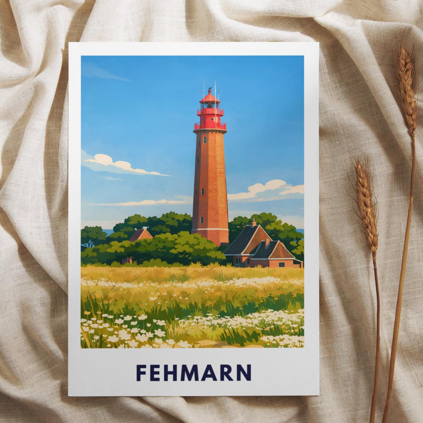 Fehmarn Flügge Lighthouse Poster | Baltic Sea Lighthouse | Fehmarn Island Coastal Poster | Maritime Baltic Decor Print | Coastal Wall Art