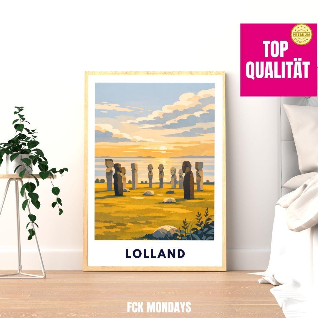 Lolland Poster | Dodekalitten Stone Sculptures Denmark | Scandinavian Travel Poster | Nordic Landscape Wall Art | Denmark Art Print