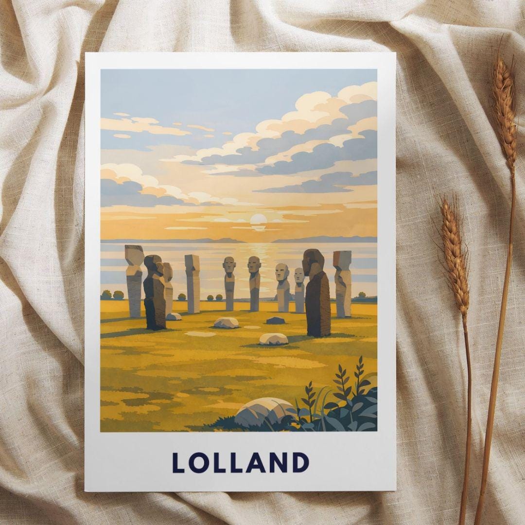 Lolland Poster | Dodekalitten Stone Sculptures Denmark | Scandinavian Travel Poster | Nordic Landscape Wall Art | Denmark Art Print