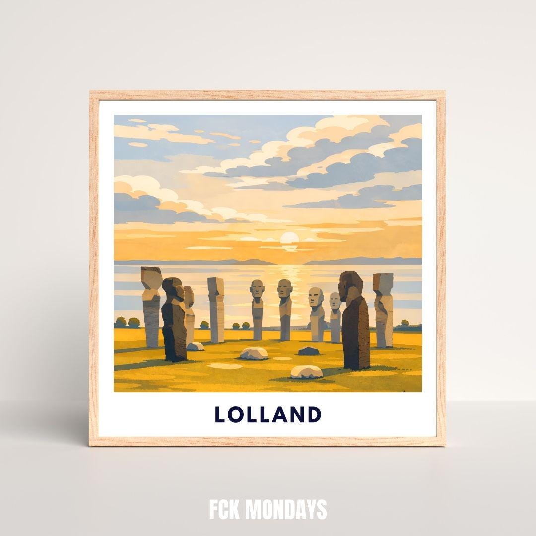 Lolland Poster | Dodekalitten Stone Sculptures Denmark | Scandinavian Travel Poster | Nordic Landscape Wall Art | Denmark Art Print