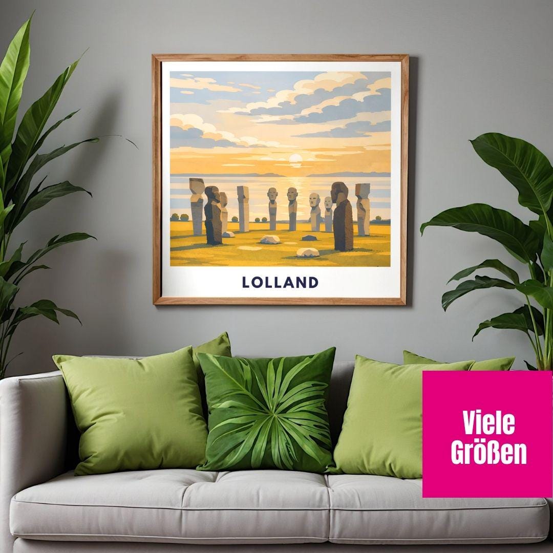 Lolland Poster | Dodekalitten Stone Sculptures Denmark | Scandinavian Travel Poster | Nordic Landscape Wall Art | Denmark Art Print