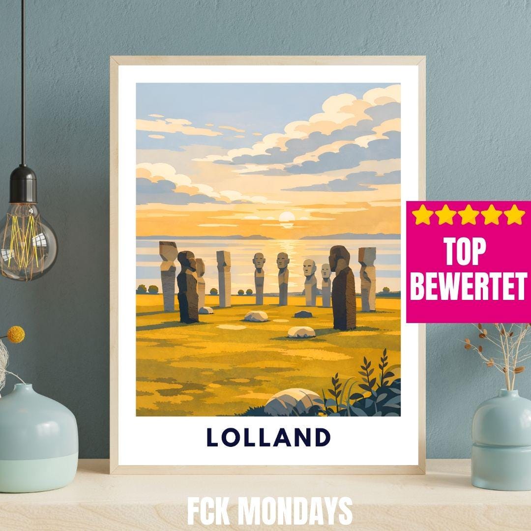 Lolland Poster | Dodekalitten Stone Sculptures Denmark | Scandinavian Travel Poster | Nordic Landscape Wall Art | Denmark Art Print