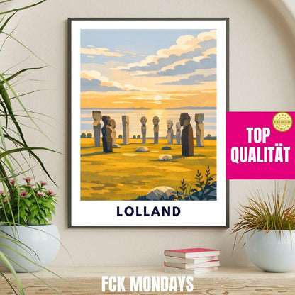 Lolland Poster | Dodekalitten Stone Sculptures Denmark | Scandinavian Travel Poster | Nordic Landscape Wall Art | Denmark Art Print