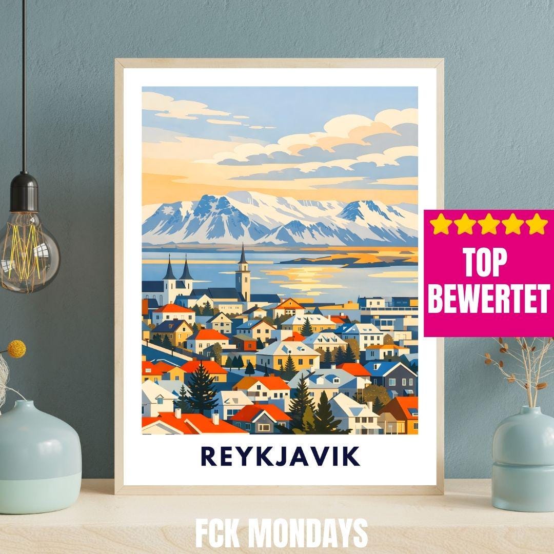 Reykjavik Poster | Iceland City Poster | Scandinavian Travel Print | Nordic Landscape Wall Art | Iceland Art Print Souvenir Home Decor