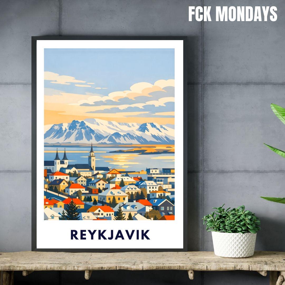 Reykjavik Poster | Iceland City Poster | Scandinavian Travel Print | Nordic Landscape Wall Art | Iceland Art Print Souvenir Home Decor