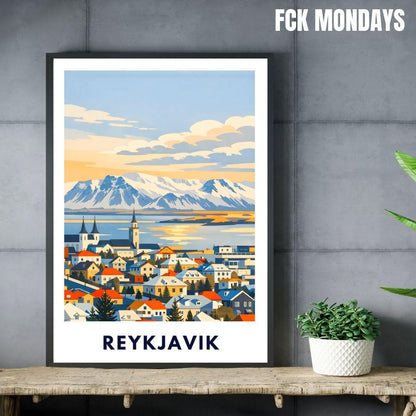 Reykjavik Poster | Iceland City Poster | Scandinavian Travel Print | Nordic Landscape Wall Art | Iceland Art Print Souvenir Home Decor
