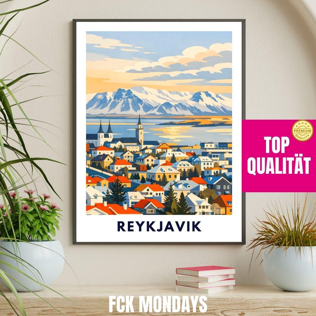 Reykjavik Poster | Iceland City Poster | Scandinavian Travel Print | Nordic Landscape Wall Art | Iceland Art Print Souvenir Home Decor