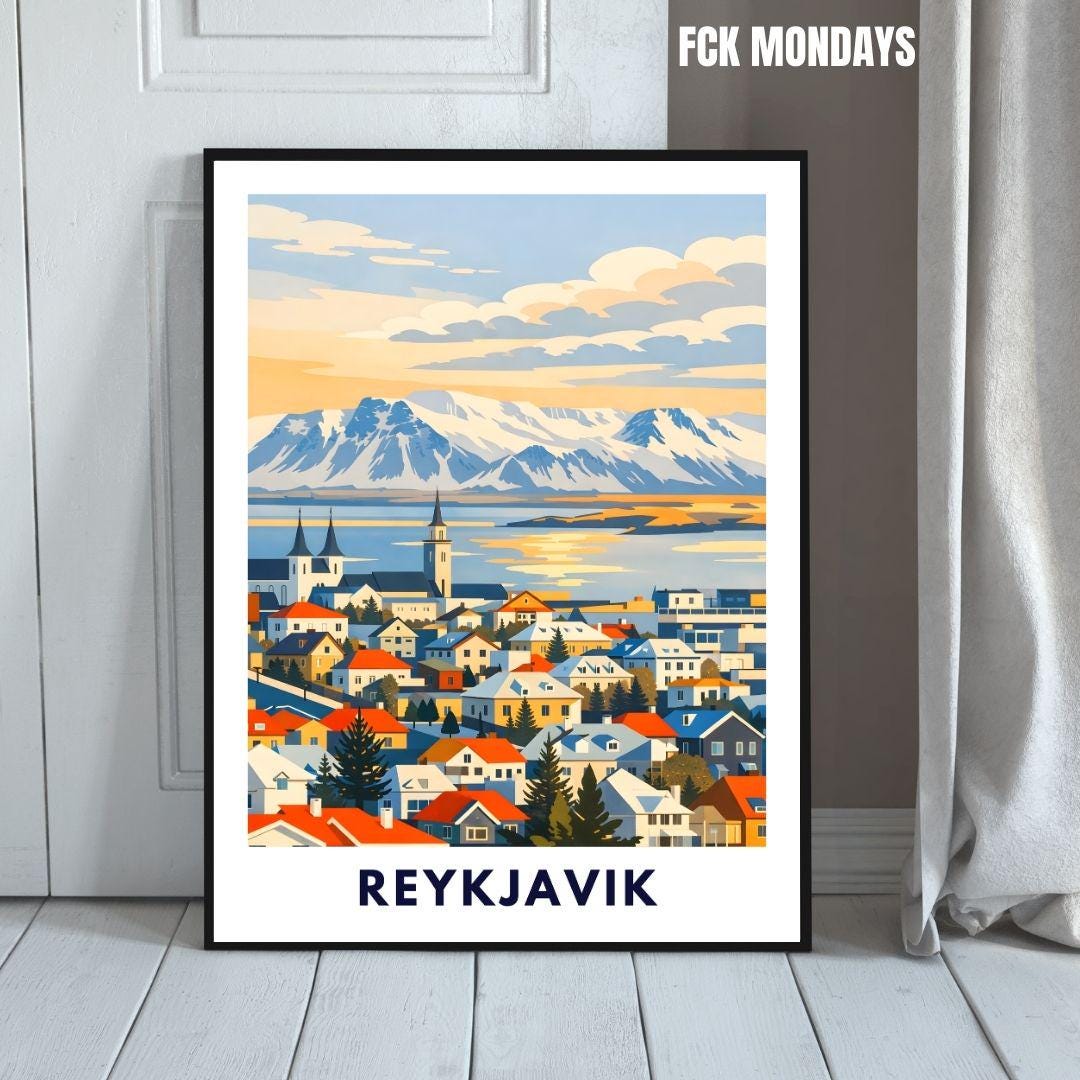 Reykjavik Poster | Iceland City Poster | Scandinavian Travel Print | Nordic Landscape Wall Art | Iceland Art Print Souvenir Home Decor