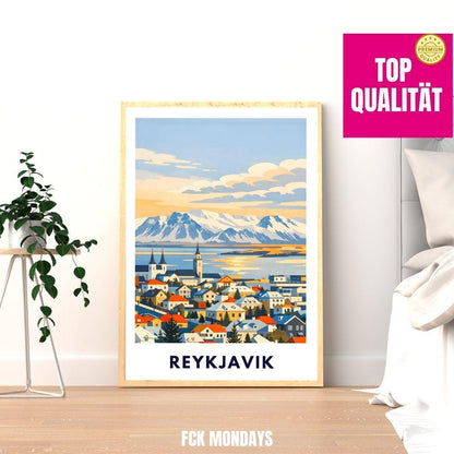 Reykjavik Poster | Iceland City Poster | Scandinavian Travel Print | Nordic Landscape Wall Art | Iceland Art Print Souvenir Home Decor