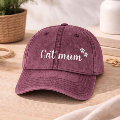 Cat Mum Vintage Cap | Embroidered Mom Hat | Gift for cat mothers | Adjustable Cotton Baseball Cap | Mother’s Day & Christmas cat Mommy