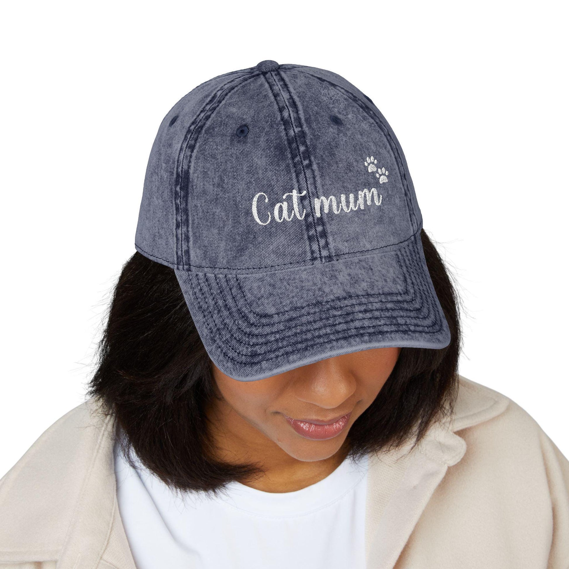Cat Mum Vintage Cap | Embroidered Mom Hat | Gift for cat mothers | Adjustable Cotton Baseball Cap | Mother’s Day & Christmas cat Mommy