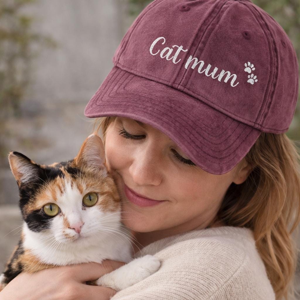 Cat Mum Vintage Cap | Embroidered Mom Hat | Gift for cat mothers | Adjustable Cotton Baseball Cap | Mother’s Day & Christmas cat Mommy