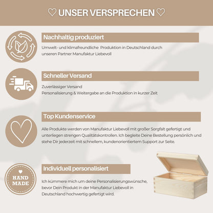 Personalized Baby Keepsake Box Wood with Name & Birth Details | Rainbow Moon Design | Baby Memory Box for Birth or Baptism | Baby Gift