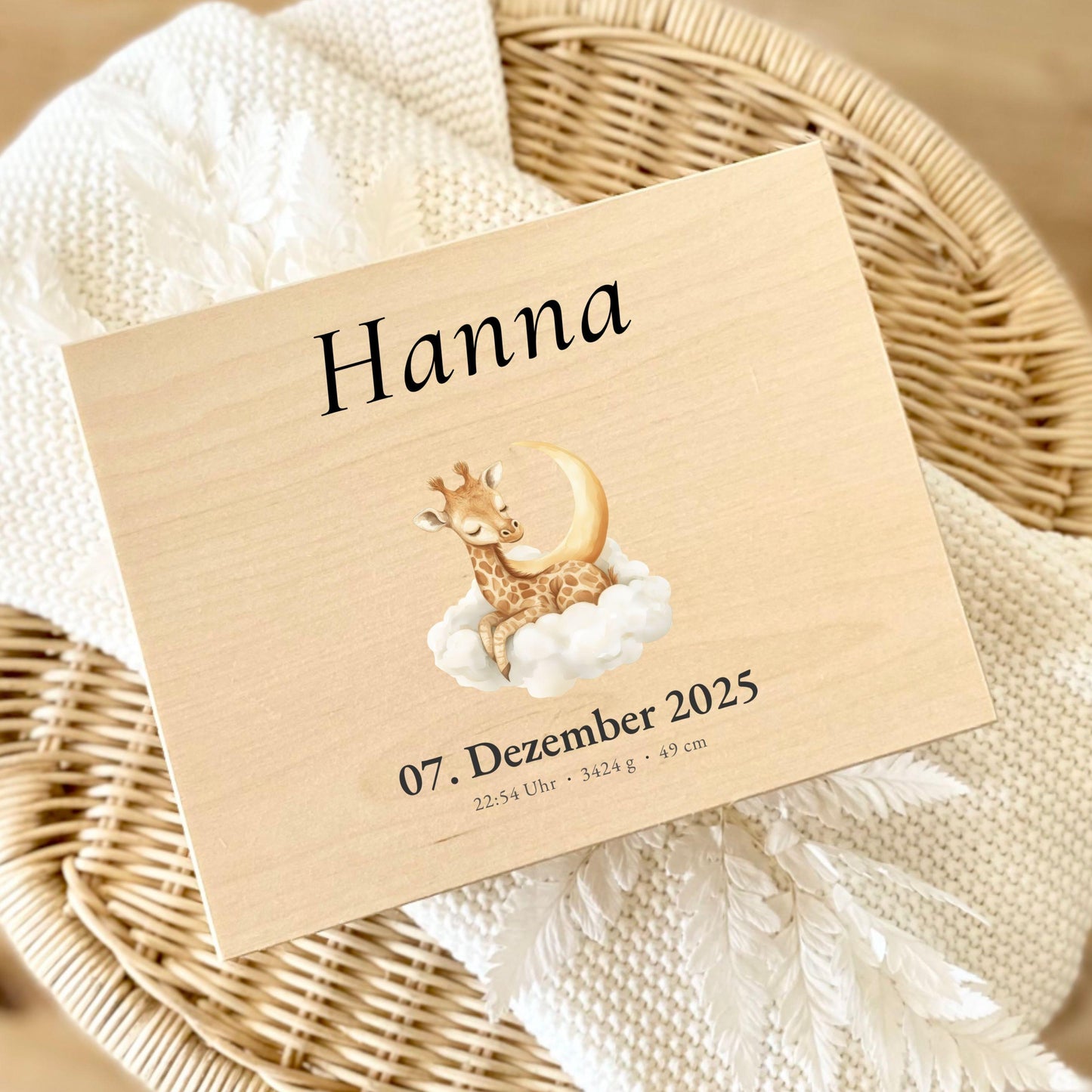Personalized Baby Keepsake Box Wood with Name & Birth Details | Watercolor Animal Design | Baby Memory Box for Birth or Baptism | Baby Gift
