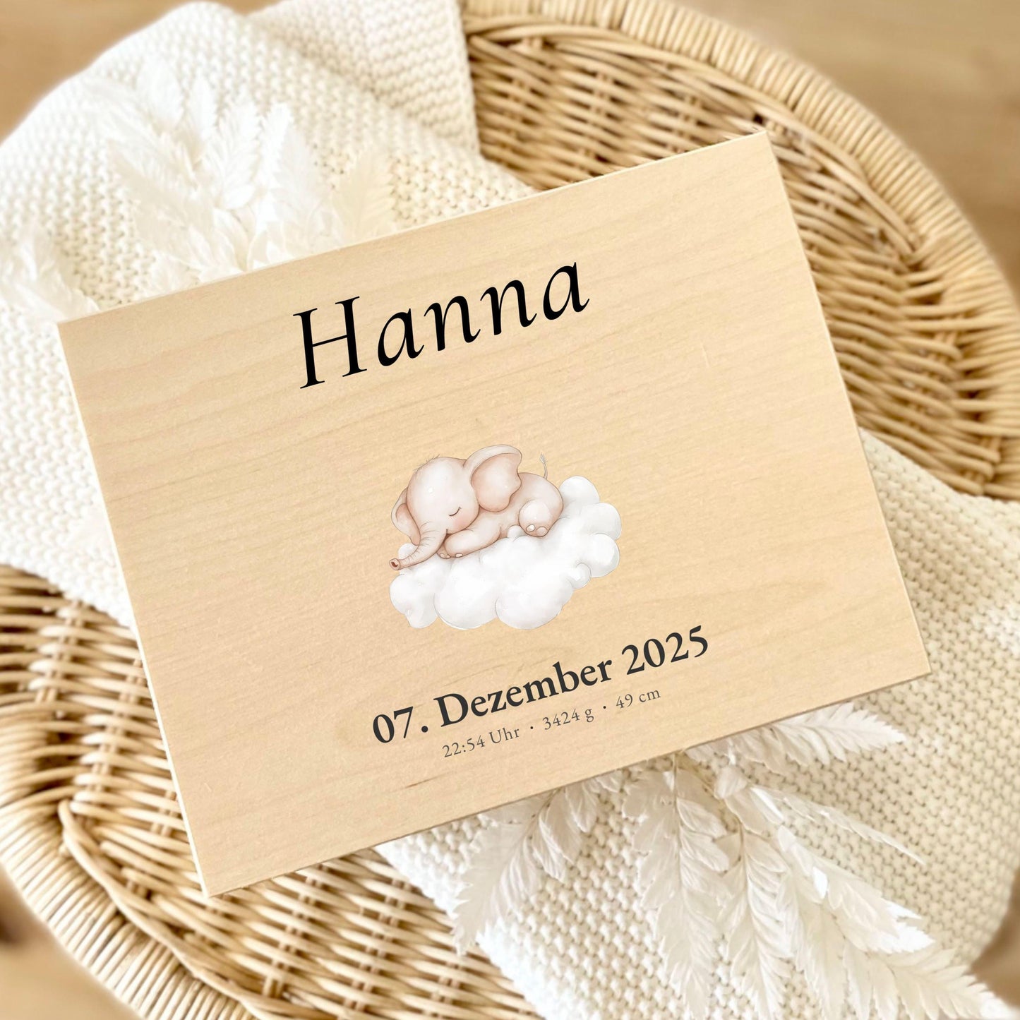Personalized Baby Keepsake Box Wood with Name & Birth Details | Watercolor Animal Design | Baby Memory Box for Birth or Baptism | Baby Gift