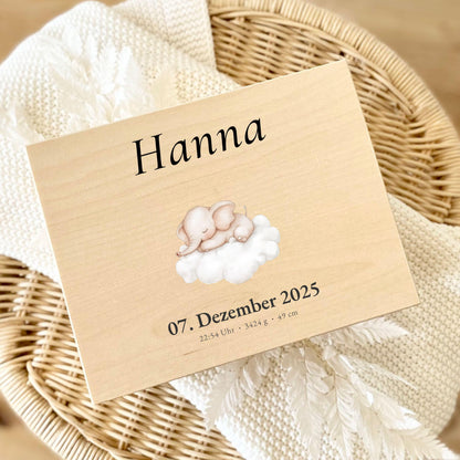 Personalized Baby Keepsake Box Wood with Name & Birth Details | Watercolor Animal Design | Baby Memory Box for Birth or Baptism | Baby Gift