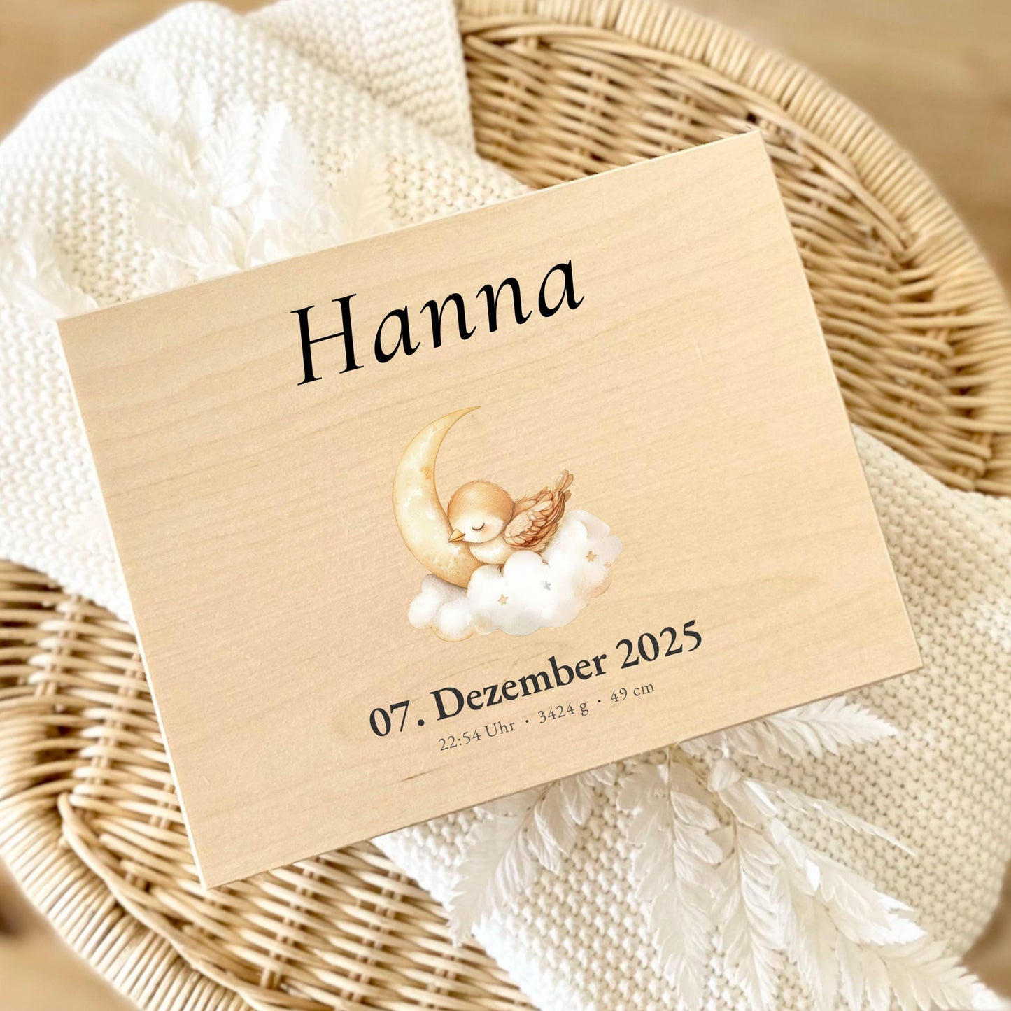 Personalized Baby Keepsake Box Wood with Name & Birth Details | Watercolor Animal Design | Baby Memory Box for Birth or Baptism | Baby Gift