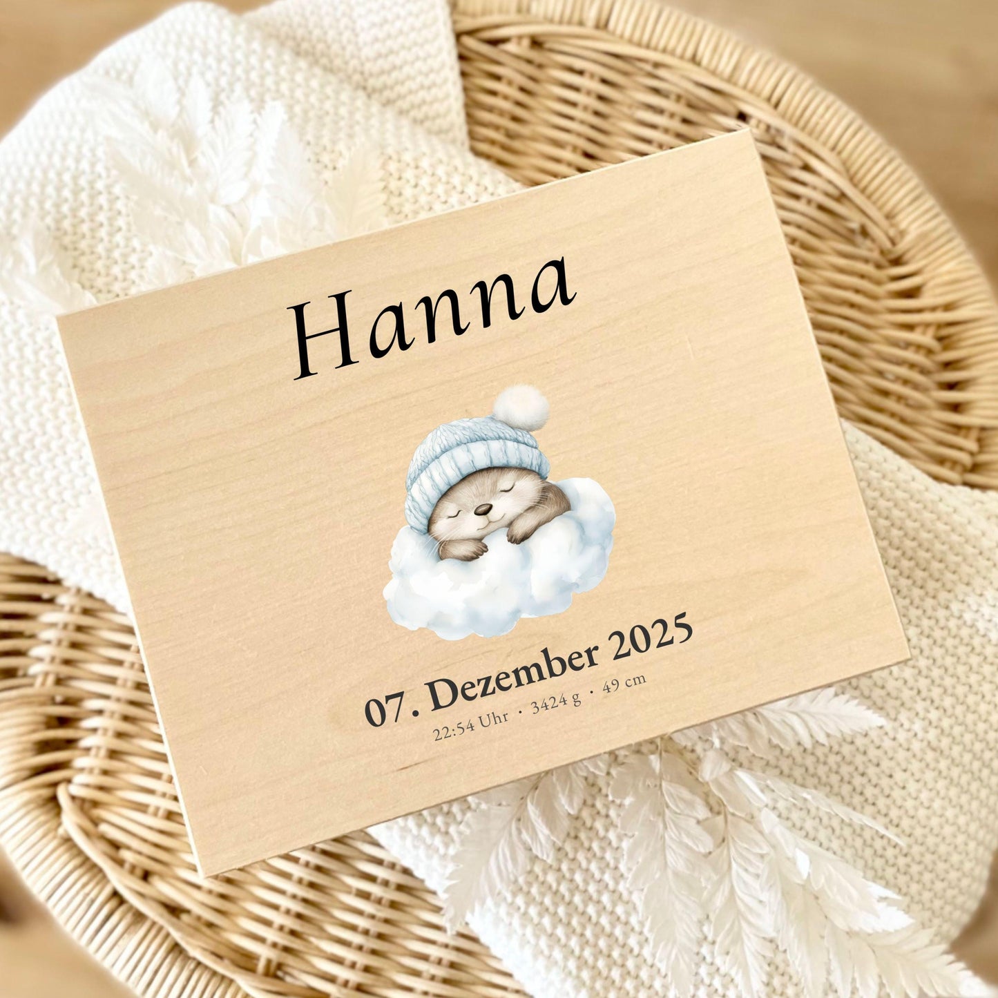 Personalized Baby Keepsake Box Wood with Name & Birth Details | Watercolor Animal Design | Baby Memory Box for Birth or Baptism | Baby Gift