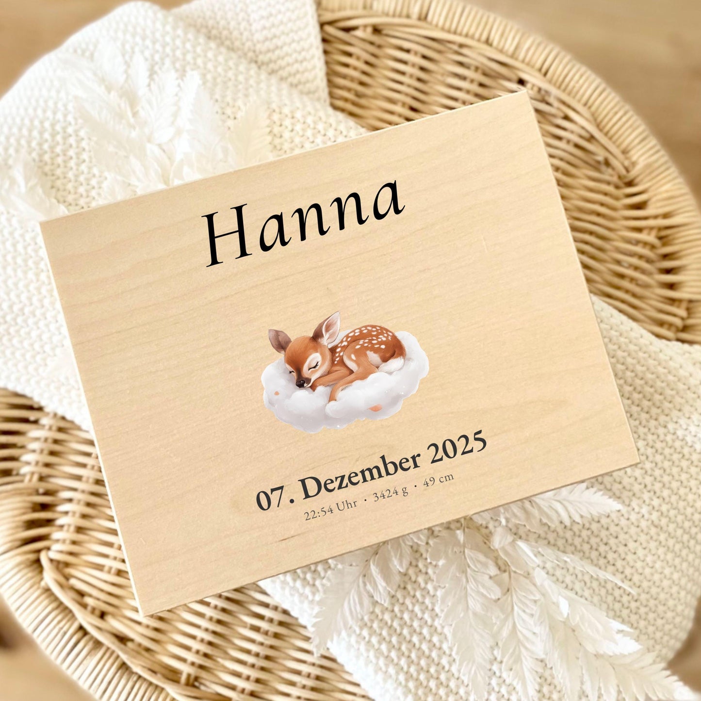 Personalized Baby Keepsake Box Wood with Name & Birth Details | Watercolor Animal Design | Baby Memory Box for Birth or Baptism | Baby Gift