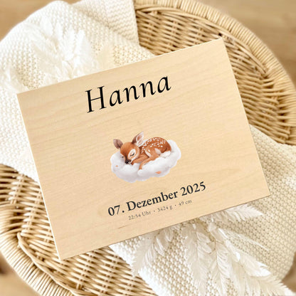 Personalized Baby Keepsake Box Wood with Name & Birth Details | Watercolor Animal Design | Baby Memory Box for Birth or Baptism | Baby Gift