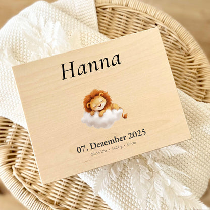 Personalized Baby Keepsake Box Wood with Name & Birth Details | Watercolor Animal Design | Baby Memory Box for Birth or Baptism | Baby Gift