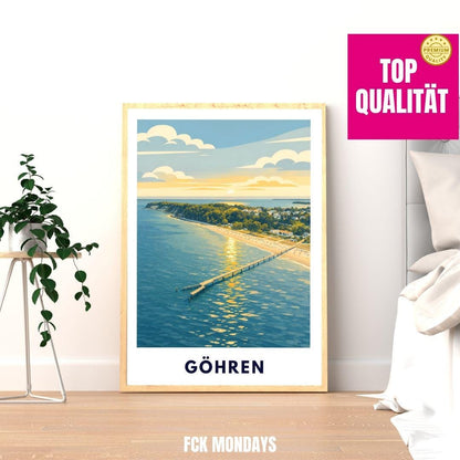 Göhren Rügen Poster | Baltic Sea Pier Sunset Print | Coastal Germany Wall Art | Beach Decor | Rügen Vacation Gift