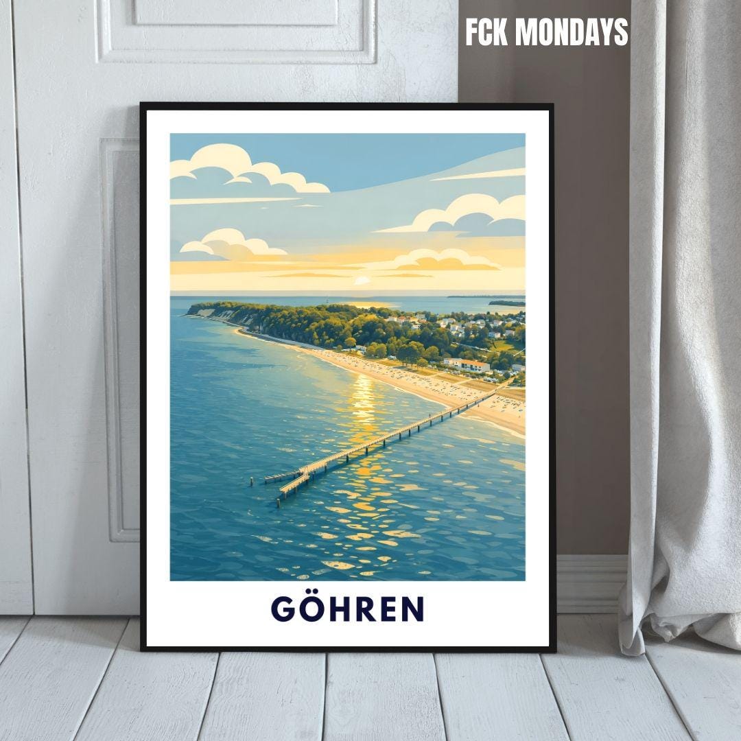 Göhren Rügen Poster | Baltic Sea Pier Sunset Print | Coastal Germany Wall Art | Beach Decor | Rügen Vacation Gift
