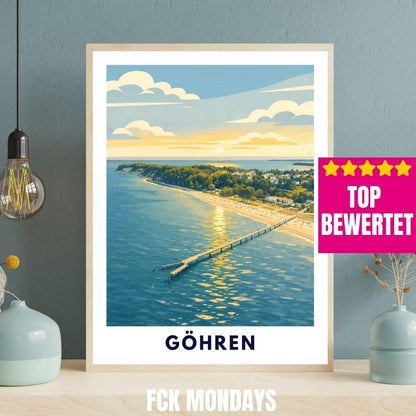 Göhren Rügen Poster | Baltic Sea Pier Sunset Print | Coastal Germany Wall Art | Beach Decor | Rügen Vacation Gift
