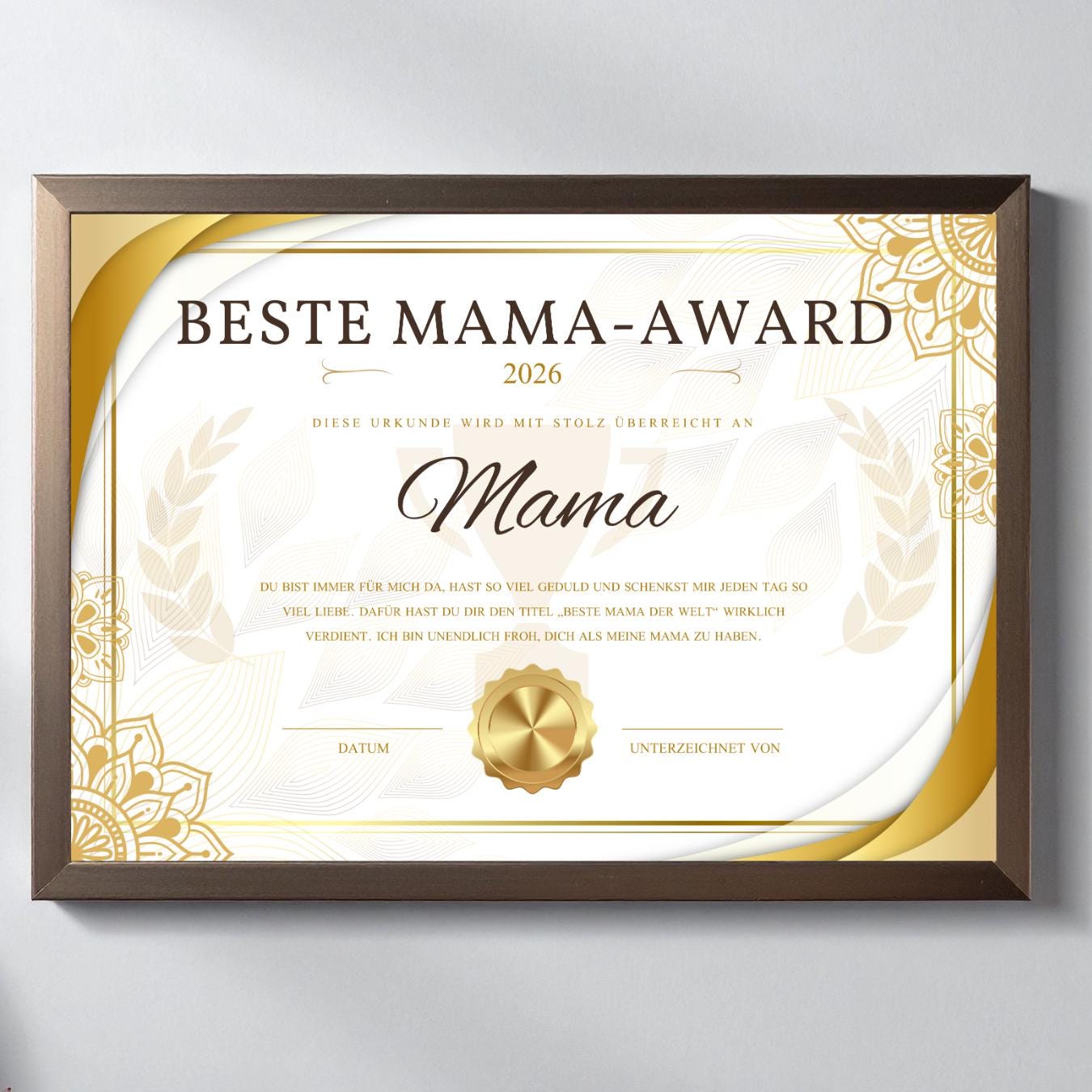 Best Mum Award Poster Personalized 2026 | Gift for Mum | Mother's Day Gift Printable or Framed | Custom Dad and Mum Certificate Wall Art
