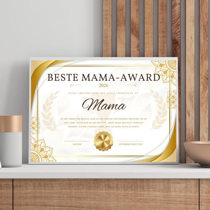 Best Mum Award Poster Personalized 2026 | Gift for Mum | Mother's Day Gift Printable or Framed | Custom Dad and Mum Certificate Wall Art