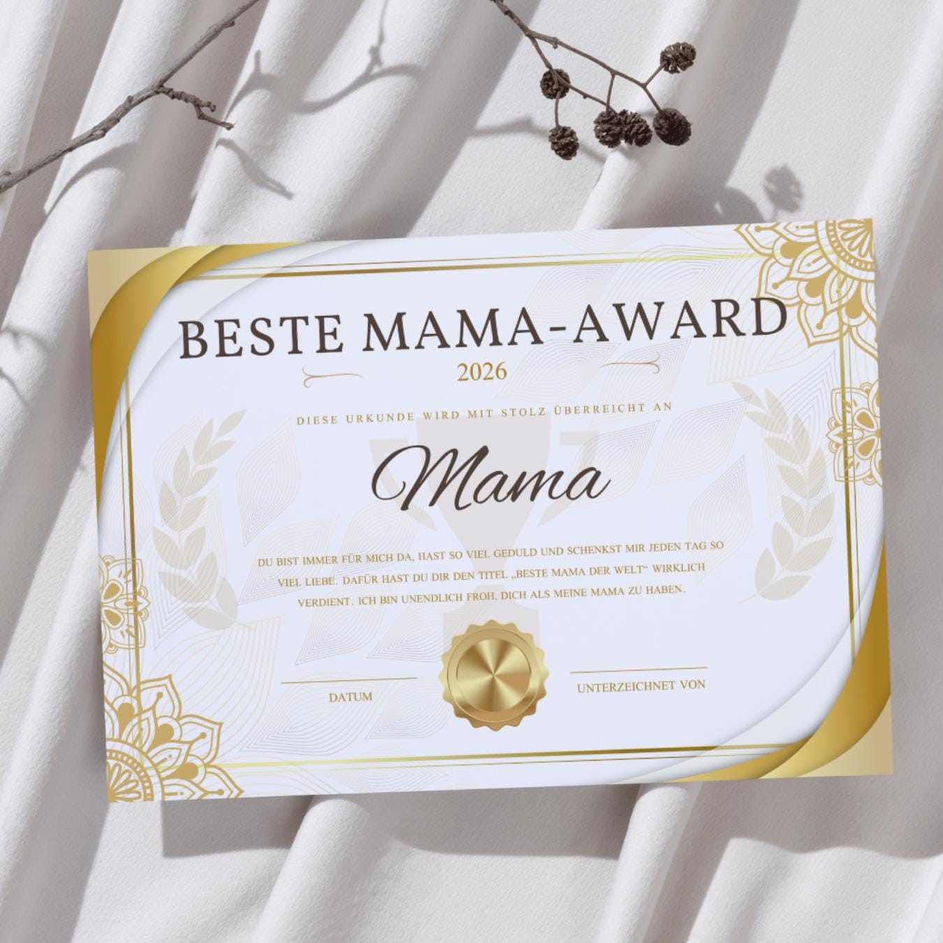 Best Mum Award Poster Personalized 2026 | Gift for Mum | Mother's Day Gift Printable or Framed | Custom Dad and Mum Certificate Wall Art
