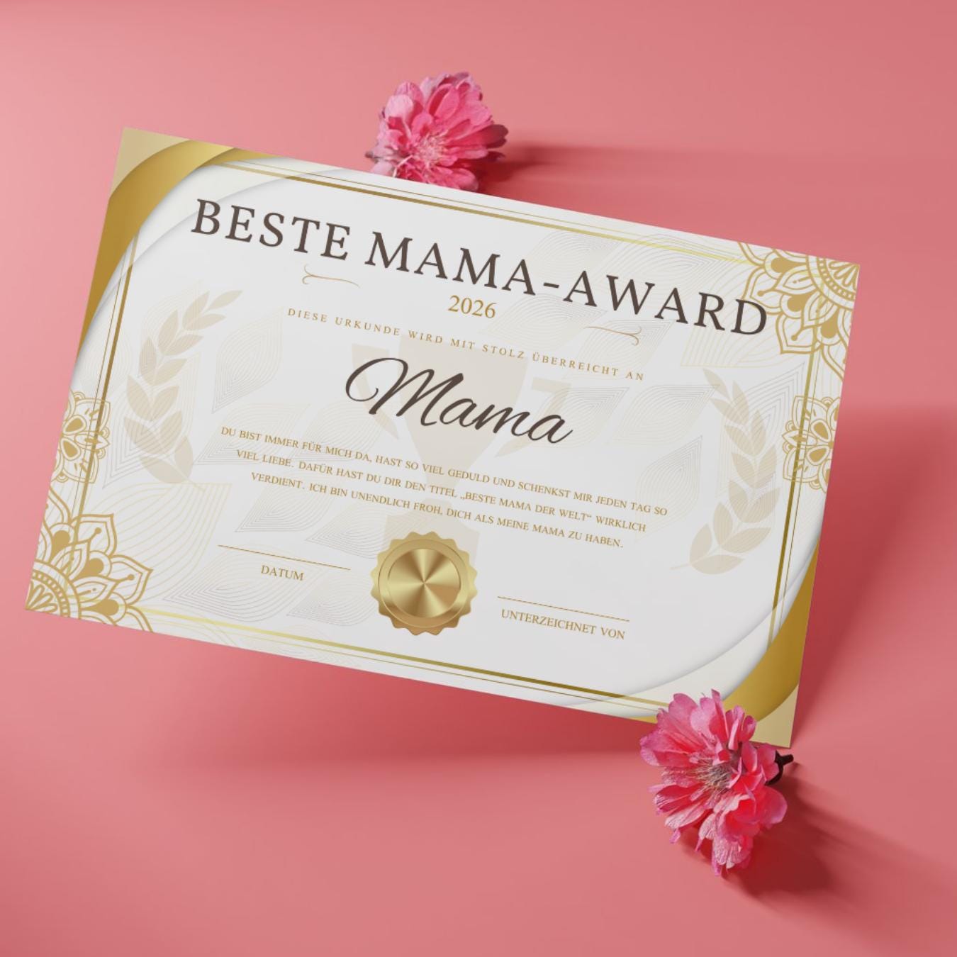 Best Mum Award Poster Personalized 2026 | Gift for Mum | Mother's Day Gift Printable or Framed | Custom Dad and Mum Certificate Wall Art