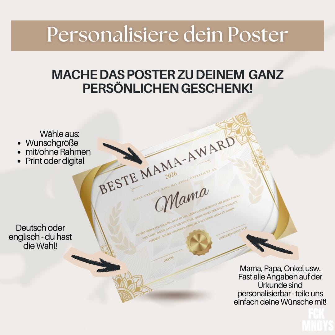 Best Mum Award Poster Personalized 2026 | Gift for Mum | Mother's Day Gift Printable or Framed | Custom Dad and Mum Certificate Wall Art