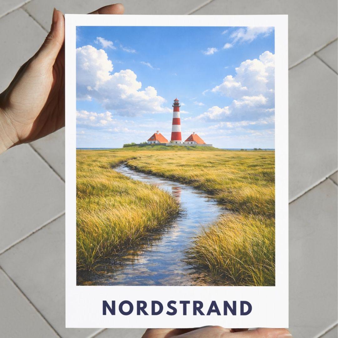 Premium Nordstrand Poster | North Sea Coast Print | Nordfriesland Dike Landscape Wall Art | Wadden Sea Island Decor | Coastal Gift