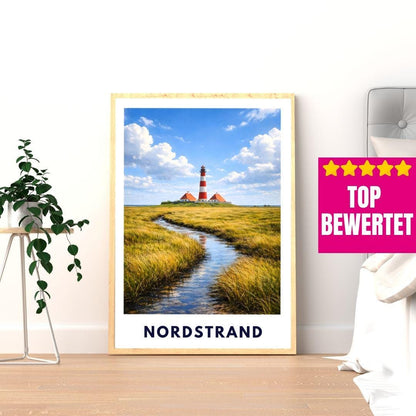 Premium Nordstrand Poster | North Sea Coast Print | Nordfriesland Dike Landscape Wall Art | Wadden Sea Island Decor | Coastal Gift