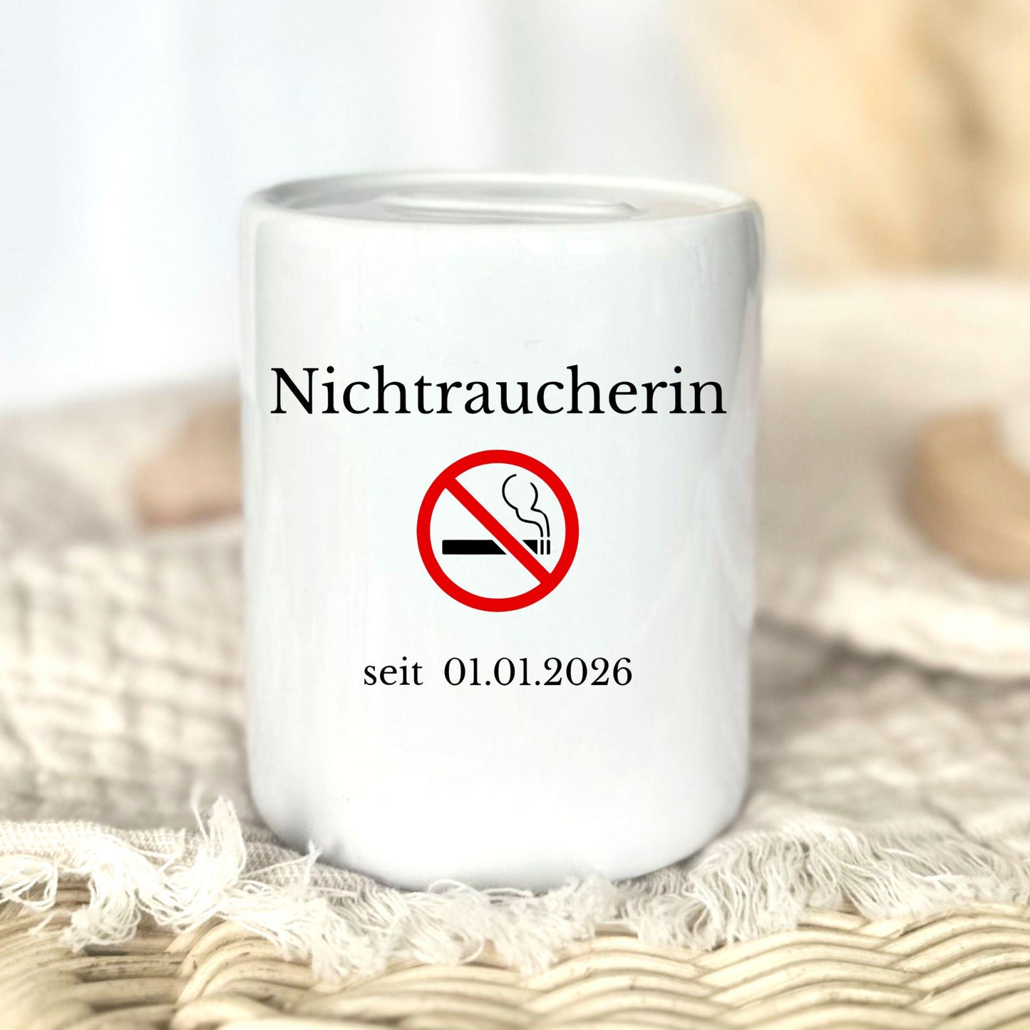 Personalised non-smoker money box with date | Smoke-free gift | Quit smoking motivation money box – non-smoker since Non Smoke