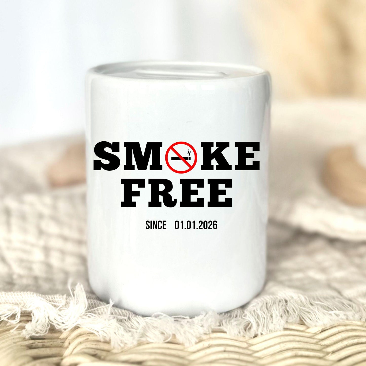 Personalised non-smoker money box with date | Smoke-free gift | Quit smoking motivation money box – non-smoker since Non Smoke