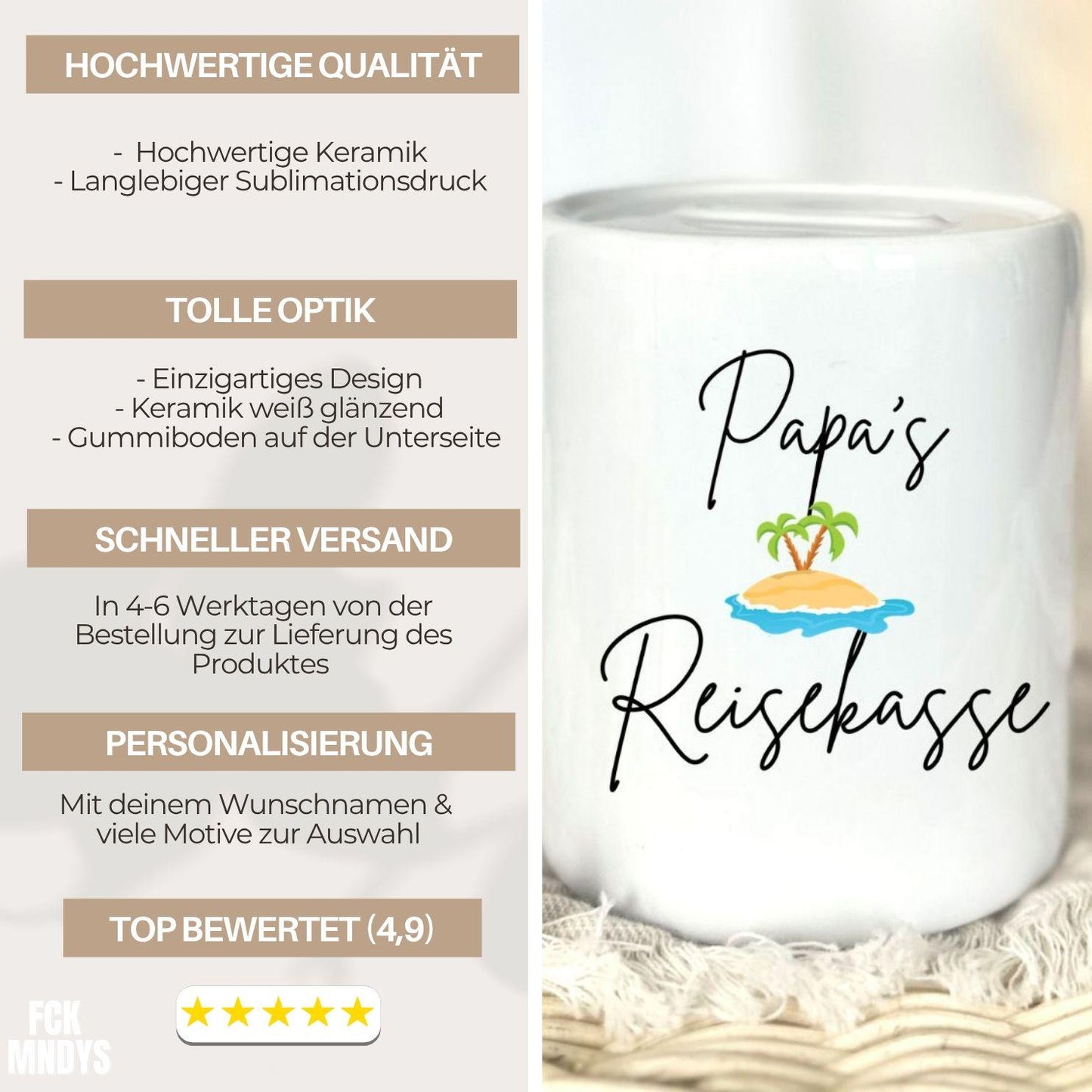 Mum’s Travel Money Pot | Mother’s Day Gift | Personalised | Holiday Fund | Gift Idea for Dad Save for a Holiday Ceramic Money Pot Thank You