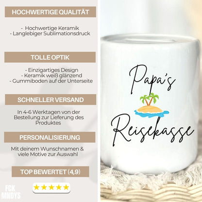 Mum’s Travel Money Pot | Mother’s Day Gift | Personalised | Holiday Fund | Gift Idea for Dad Save for a Holiday Ceramic Money Pot Thank You