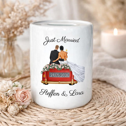 Personalised wedding money box | Just Married gift | Personalised money box with names and date | Wedding couple money box