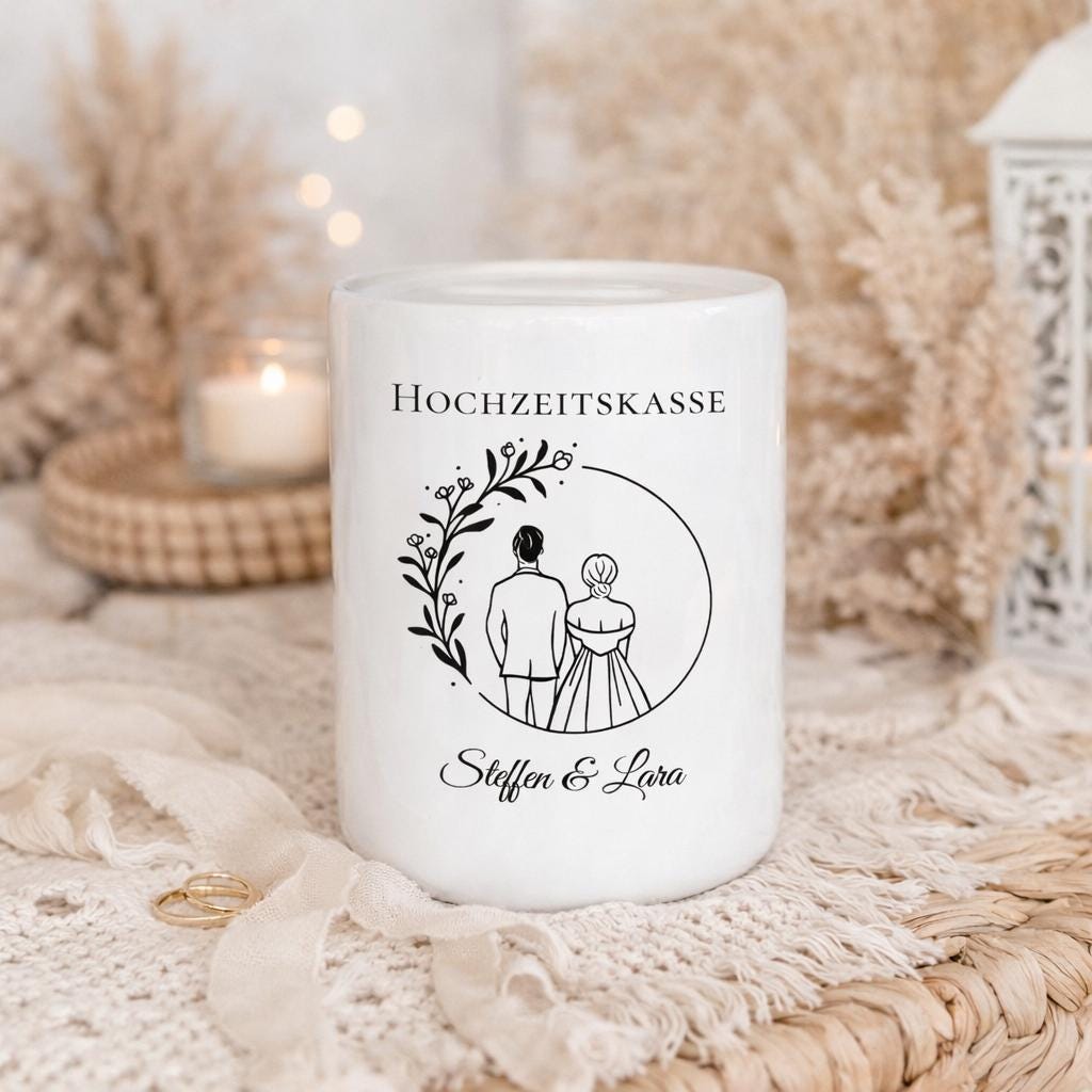 Personalised wedding money box with names & date | Wedding gift for the couple | Wedding cash gift | Boho wedding decoration money box