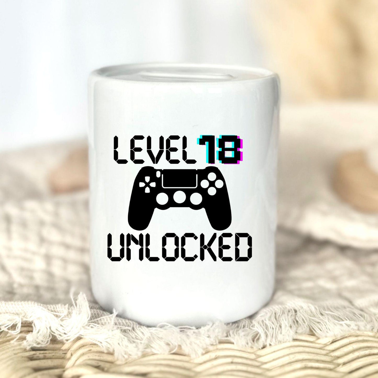 Personalised 18th Birthday Money Box | Gaming Gift with Age & Name | Money Box for Teenagers | Level Up Gift for Boys and Girls