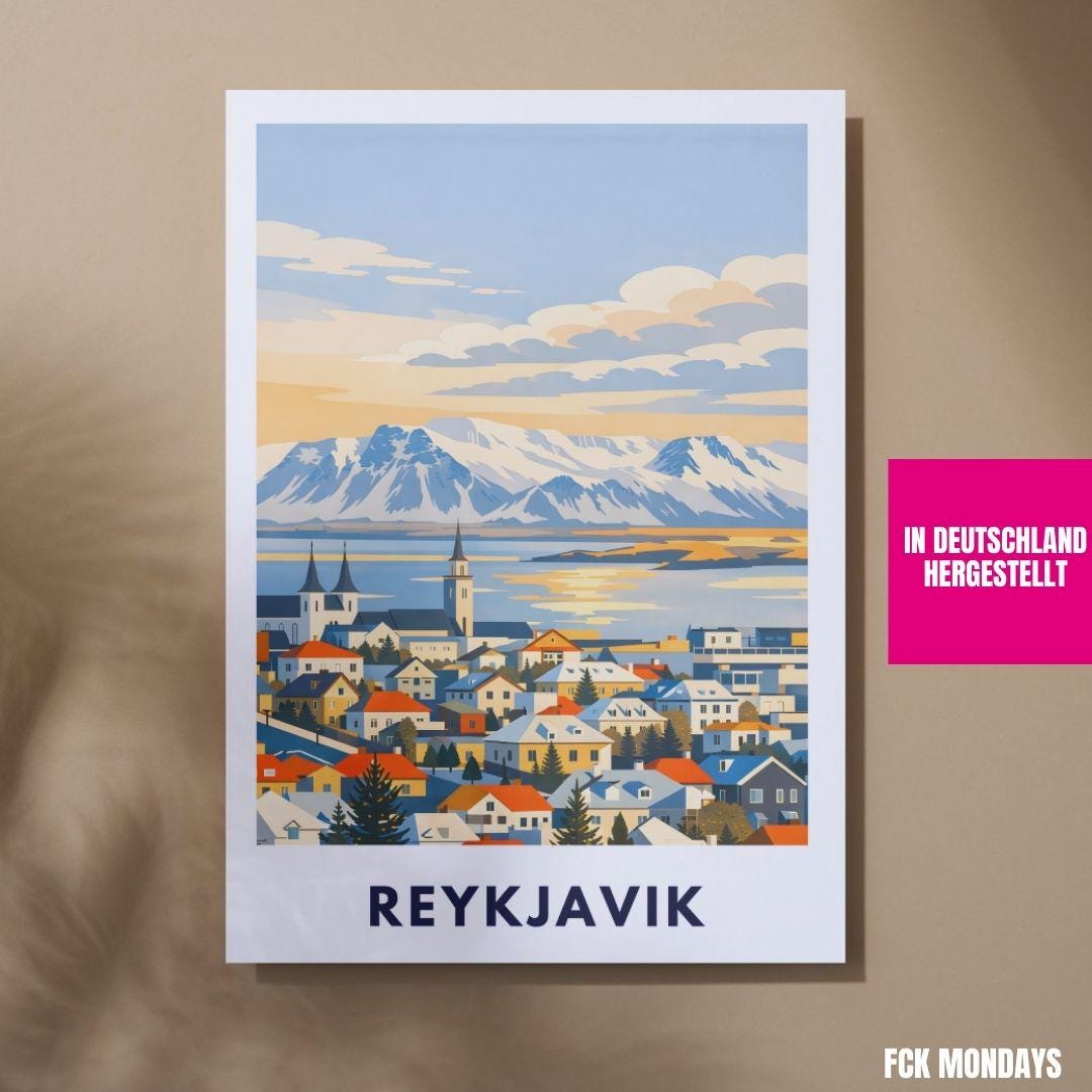 Reykjavik Poster | Iceland City Poster | Scandinavian Travel Print | Nordic Landscape Wall Art | Iceland Art Print Souvenir Home Decor