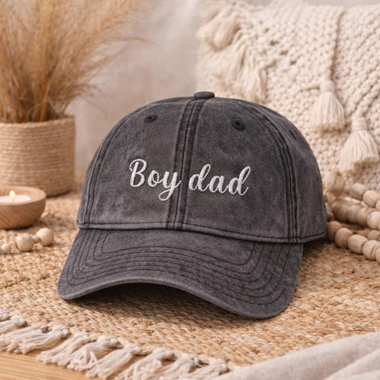 Boy Dad Vintage Cap | Embroidered Dad Hat | Gift for Dad and Mom | Adjustable Cotton Baseball Cap | Mother’s & Father's Day - Christmas Gift