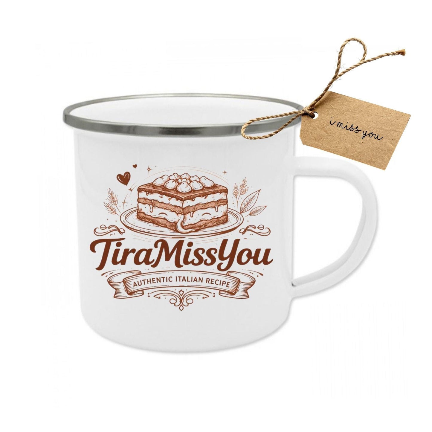 TiraMissYou Emaille Tasse | Lustiger Liebesbecher Spruch | Geschenk Freundin, Freund & Partner Kaffee Becher Beziehung | Valentinstag