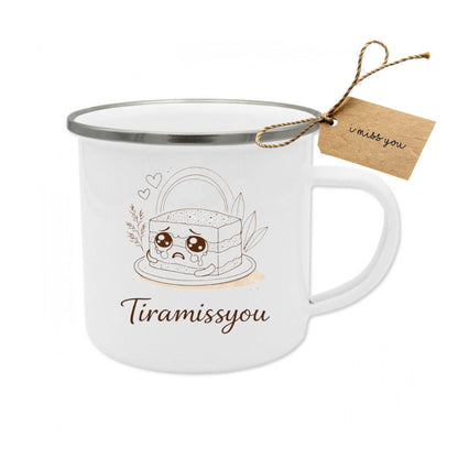 TiraMissYou Emaille Tasse | Lustiger Liebesbecher Spruch | Geschenk Freundin, Freund & Partner Kaffee Becher Beziehung | Valentinstag